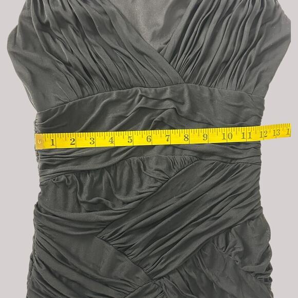 Halston Heritage Black Bodycon Ruched Mock Wrap Black Cocktail Dress (M) - Picture 11 of 16